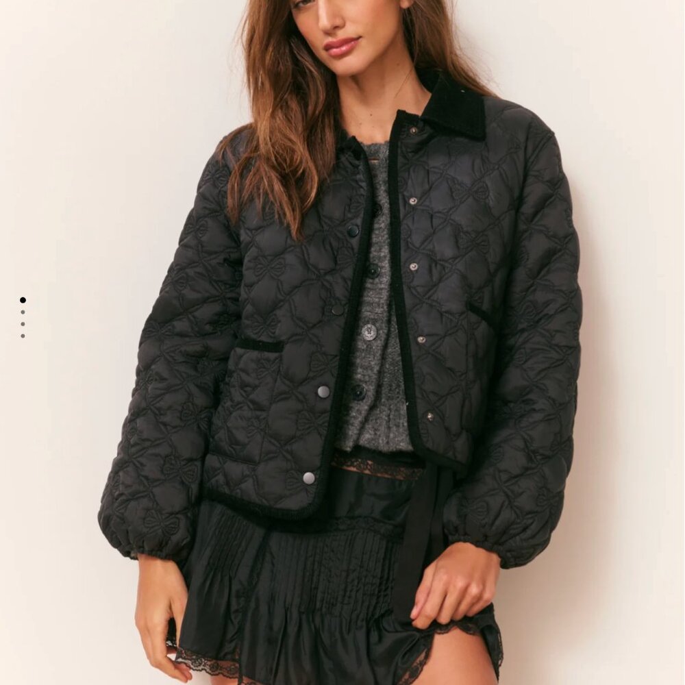 LoveShackFancy Quinlette Quilted Bow Jacket Black Size Small NWT